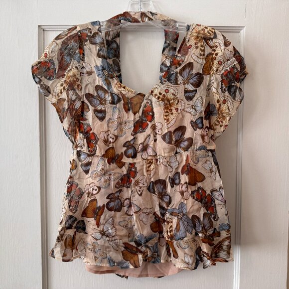 Anthoropologie | Butterfly-Print Tied Silk Top - Picture 7 of 11